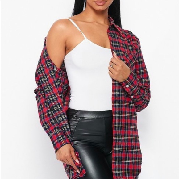 NEW FALL UNISEX TRENDY RED MULTI PLAID FLANNEL LONG SLEEVE BUTTON UP SHIRT - Picture 7 of 7